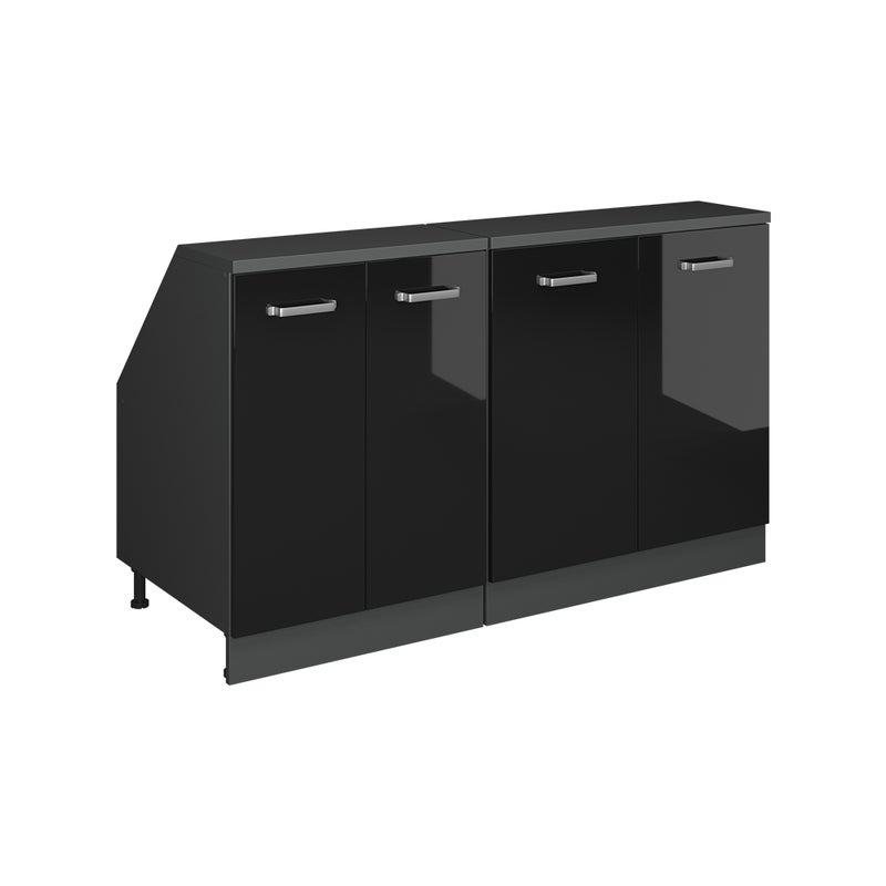 Vicco Szafka kuchenna na dach skośny R-Line, Czarny wysoki połysk, 140 cm Zestaw 2 korpusów szafy głębokość 60 cm