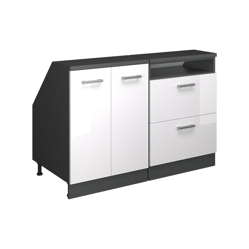 Vicco Szafka kuchenna na dach skośny R-Line, Biały wysoki połysk, 120 cm Zestaw 2 korpusów szafy głębokość 60 cm