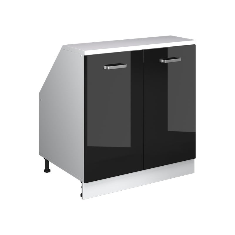 Vicco Szafka kuchenna na dach skośny R-Line, Czarny wysoki połysk, 80 cm z 2 drzwiami, korpus szafy głębokość 60 cm