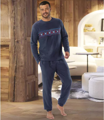 Piżama z mikropolaru Mężczyzna Atlas For Men - Kolor : Granatowy - Rozmiar : 5XL