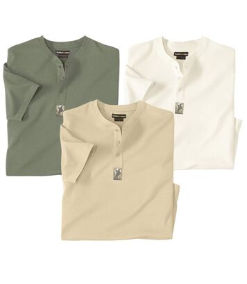 Zestaw 3 koszulek z dekoltem zapinanym na guziki Outdoor Mężczyzna Atlas For Men - Kolor : Biały - Rozmiar : 4XL