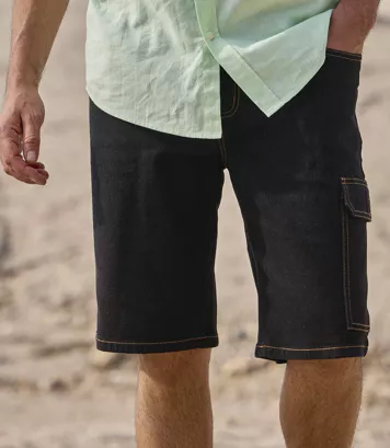 Bermudy-bojówki z lekkiego jeansu ze stretchem Mężczyzna Atlas For Men - Kolor : Czarny - Rozmiar : 4XL