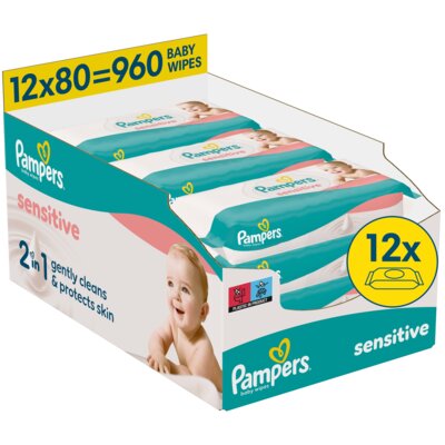 Chusteczki nawilżane PAMPERS Sensitive XXL 12x80 (960 szt.)