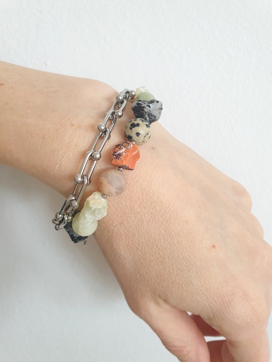 Bransoletka RAW z łańcuchem, phrenit, opal, kamień księżycowy, jaspis