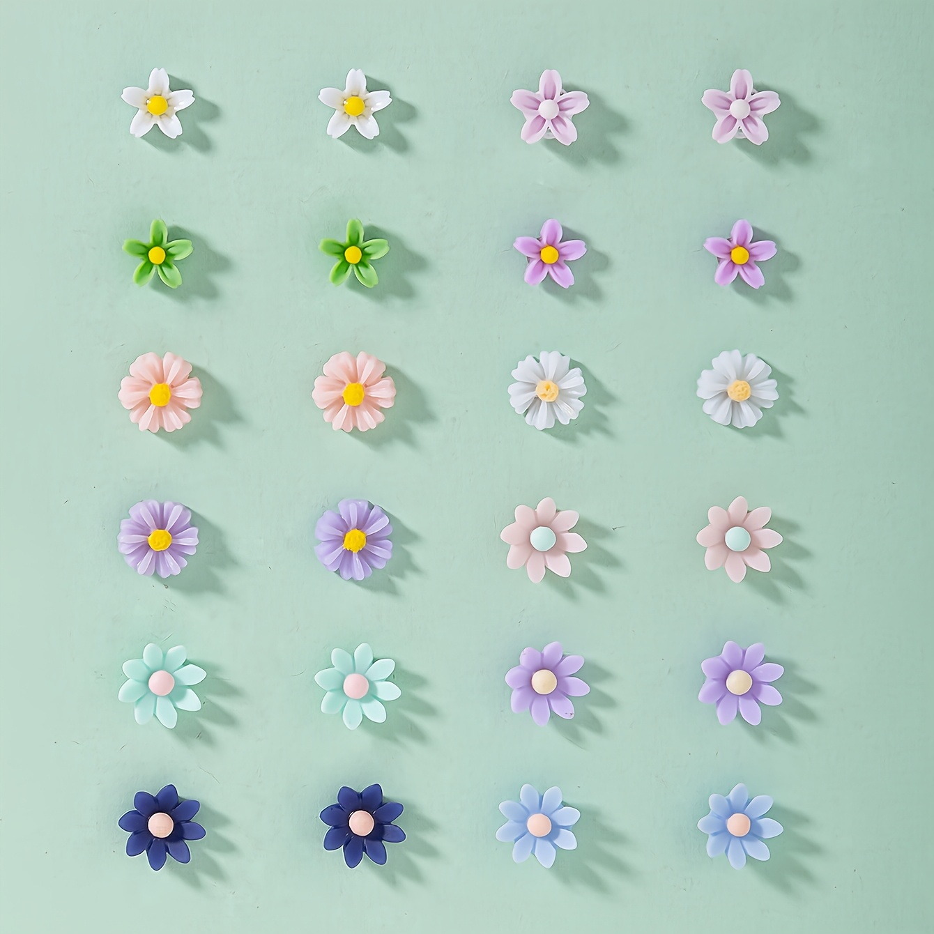 TEMU 24 szt. Modne i minimalistyczne kolczyki dla kobiet z uroczymi stokrotkami, niepowtarzalny zestaw, casualowy na co dzień, idealny prezent na