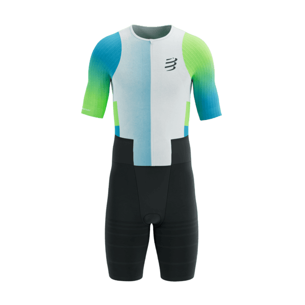 COMPRESSPORT Strój triathlonowy męski STREAM SS TRISUIT white/blue green
