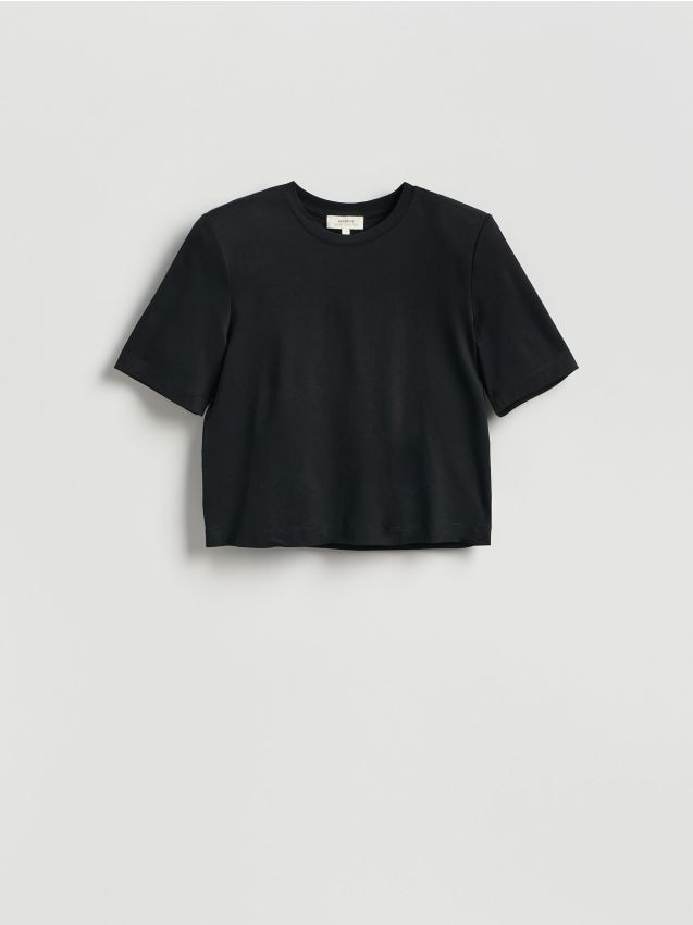 Reserved - T-shirt boxy z domieszką jedwabiu - czarny