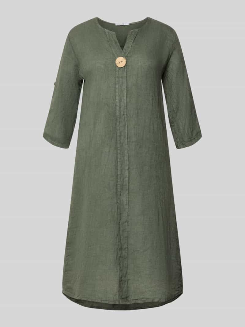 Bluzka lniana do kolan z ozdobnym guzikiem model 'Ad44ora'