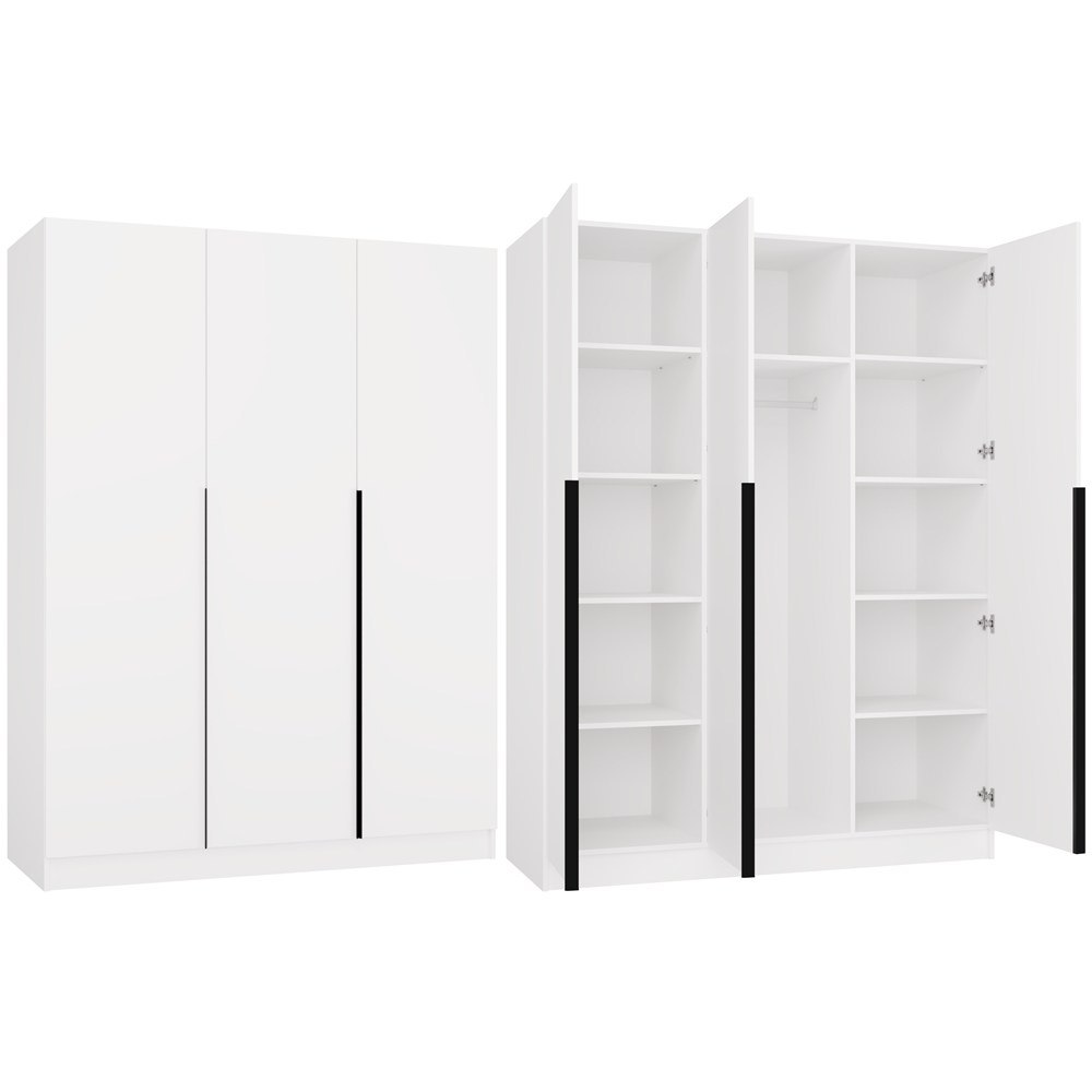 Szafa SENSO 3D 150 CM 3 Drzwi Czarne Uchwyty Do Salonu Sypialni BIEL