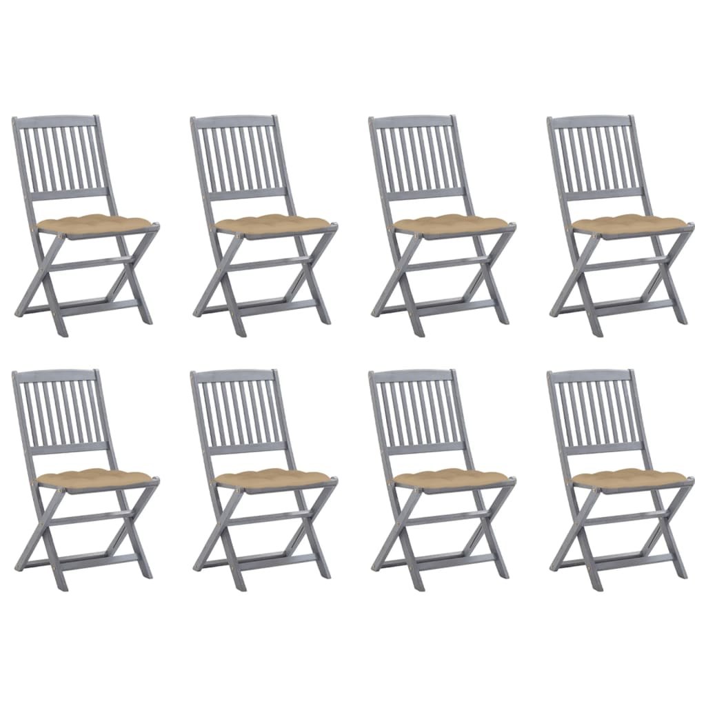 VidaXL Składane krzesła ogrodowe z poduszkami, 8 szt., drewno akacjowe 05908