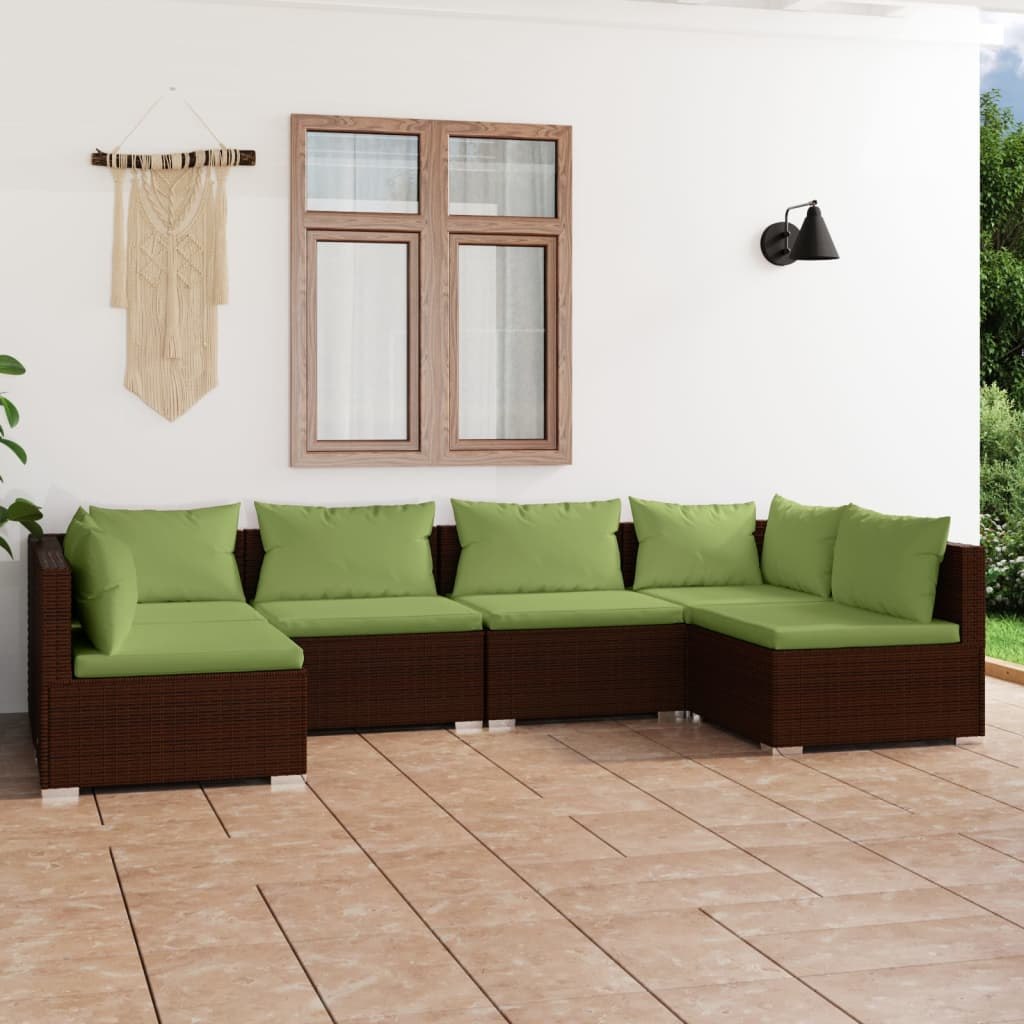 VidaXL 6-cz. zestaw wypoczynkowy do ogrodu, poduszki, rattan PE, brąz
