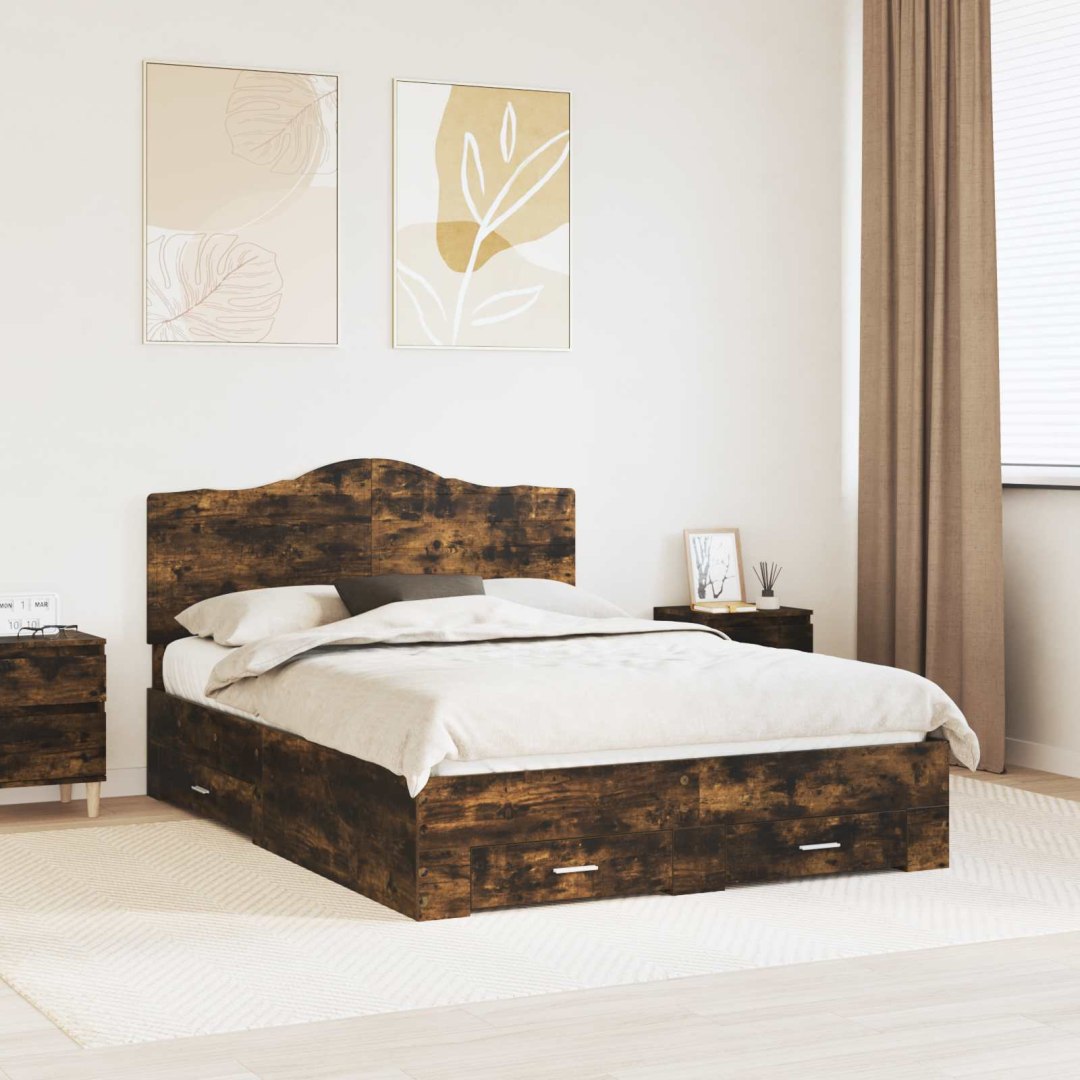 VidaXL Ramka łóżka Dąb wędzony 140 x 200 cm Materiał drewnopochodny