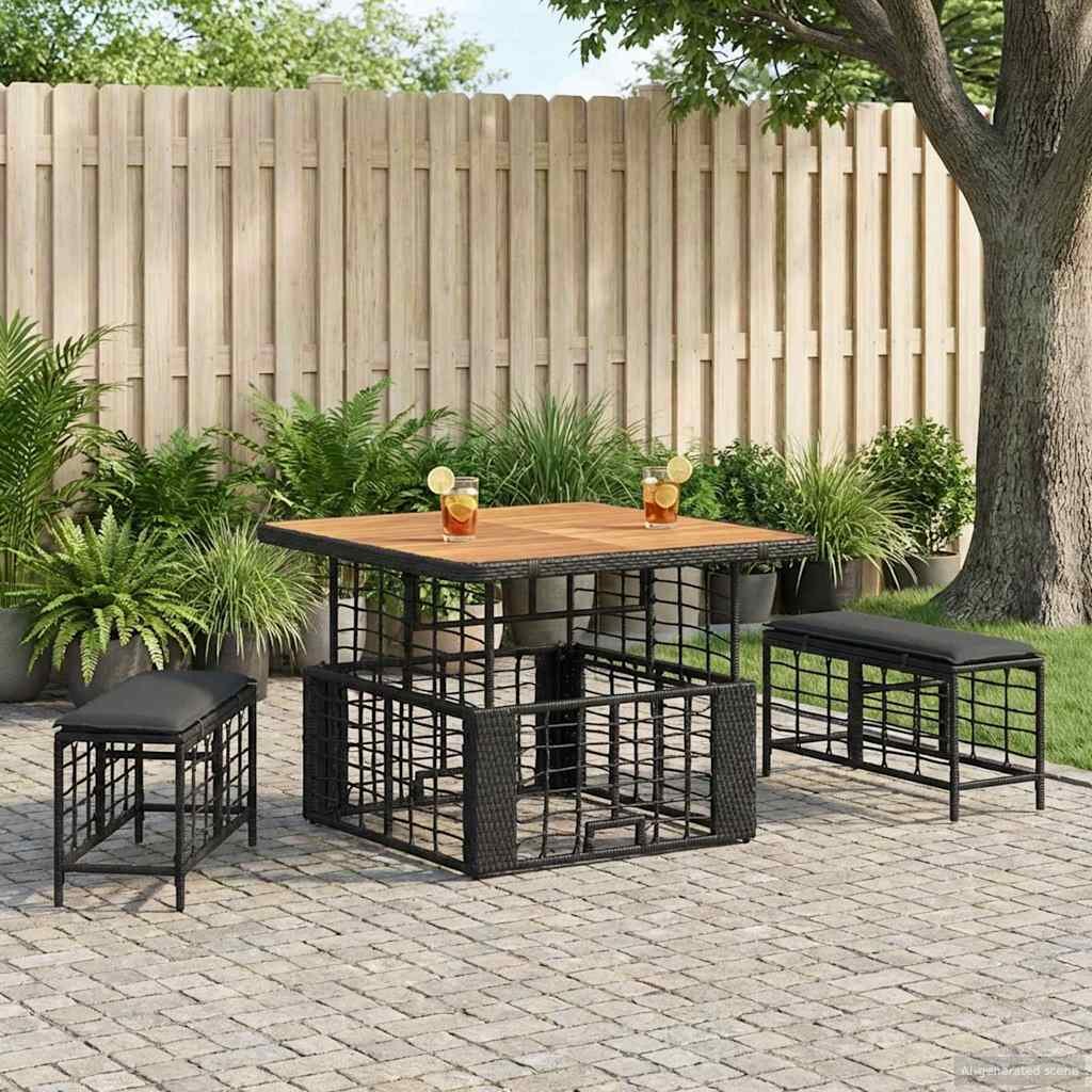 VidaXL Zestaw do jadalni w ogrodzie z poduszką 3 pcs Czarny i szary