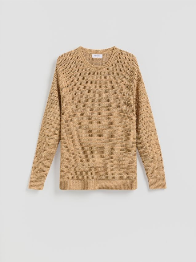 Reserved - Ażurowy sweter - warm olive