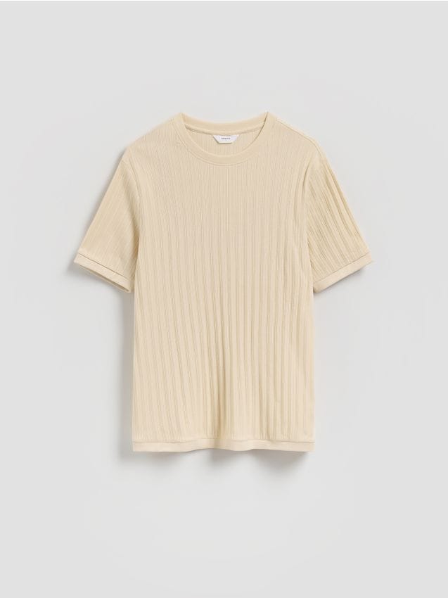 Reserved - Strukturalny t-shirt regular fit - beżowy
