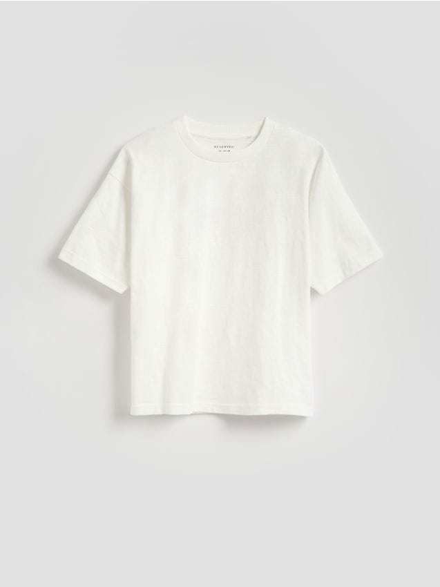 Reserved - Bawełniany t-shirt z nadrukiem - złamana biel
