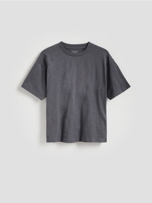 Reserved - Bawełniany t-shirt z nadrukiem - ciemnoszary