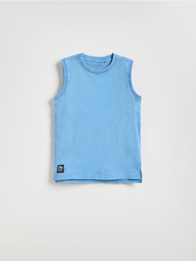 Reserved - Bawełniany t-shirt bez rękawów - niebieski