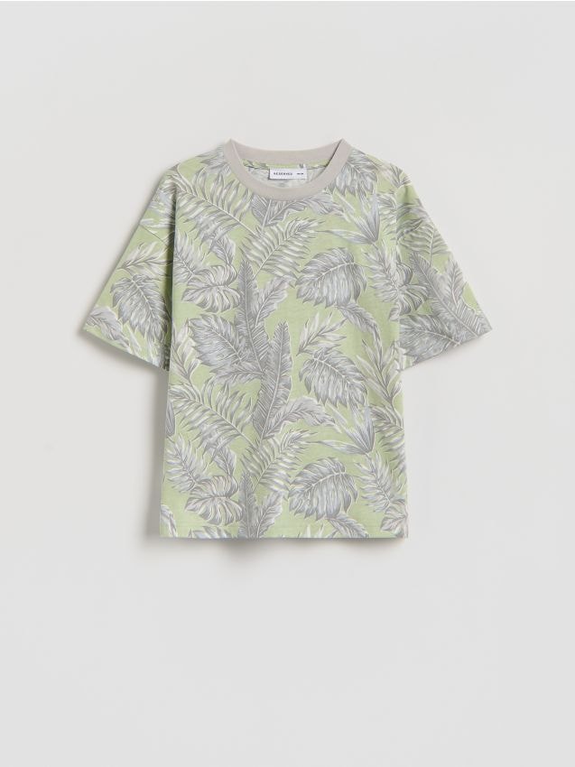 Reserved - Bawełniany t-shirt z nadrukiem - jasnozielony