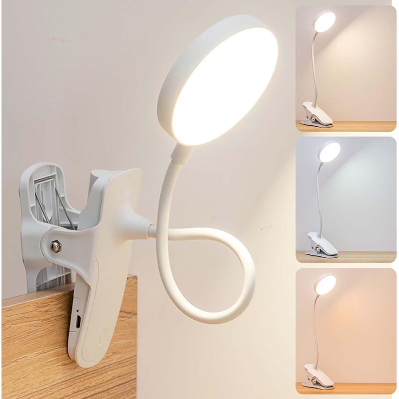 Lampka LED USB z klipsem dotykowym, 3 tryby oświetlenia, regulowana jasność, lampka biurkowa, lampka do czytania, lampka nocna z klipsem ochronnym.