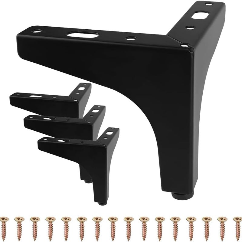 Zestaw 4 metalowych nóżek do mebli, 10 cm, czarne - do kanapy, stolika kawowego, szafy, szafki nocnej - łatwy montaż, śruby w zestawie