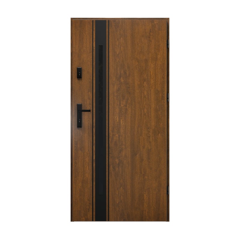 Drzwi zewnętrzne stalowe wejściowe 90 prawe S68 MONO orzechowe O.K.DOORS