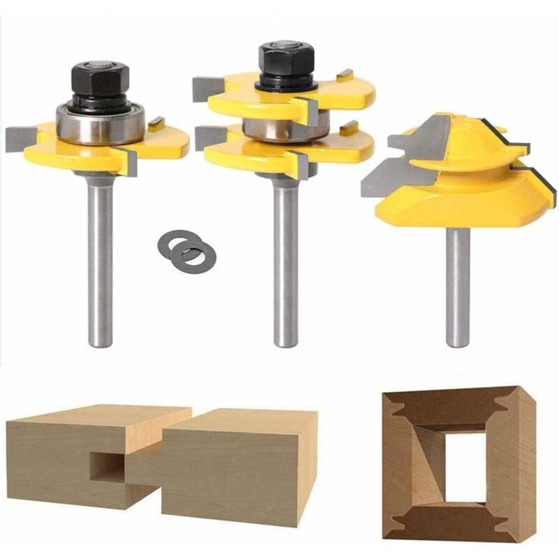 Frezarka do fazowania z blokadą 45 stopni + wiertło do wpustów + frez do rowków, frez do drewna do obróbki drewna (1/4'' (6,35 mm