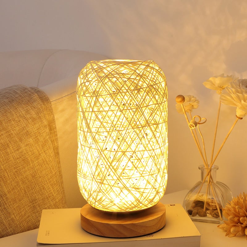 Beżowa lampka nocna LED z drewna do sypialni, kreatywny design