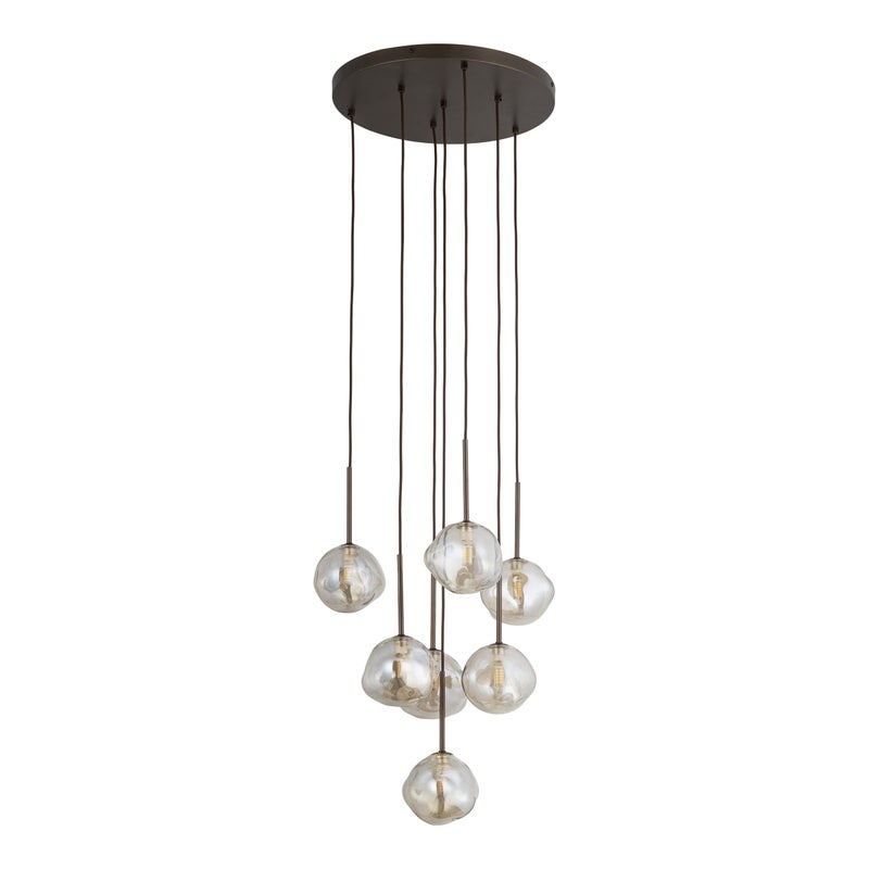 Lampa Wisząca Tk Lighting Lava Brązowa 7Xg9 Na Kole Klosze Szklane