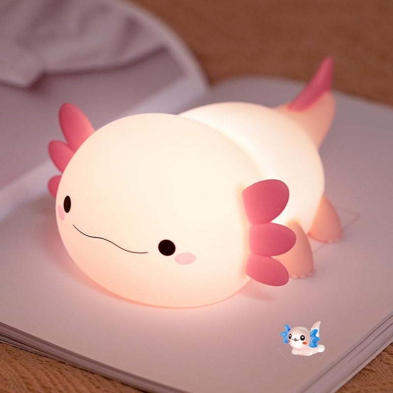 Urocza lampka nocna w kształcie salamandry do pokoju dziecięcego, lampka silikonowa, zdalne sterowanie dotykowe, lampa nocna ładowana przez USB, różow
