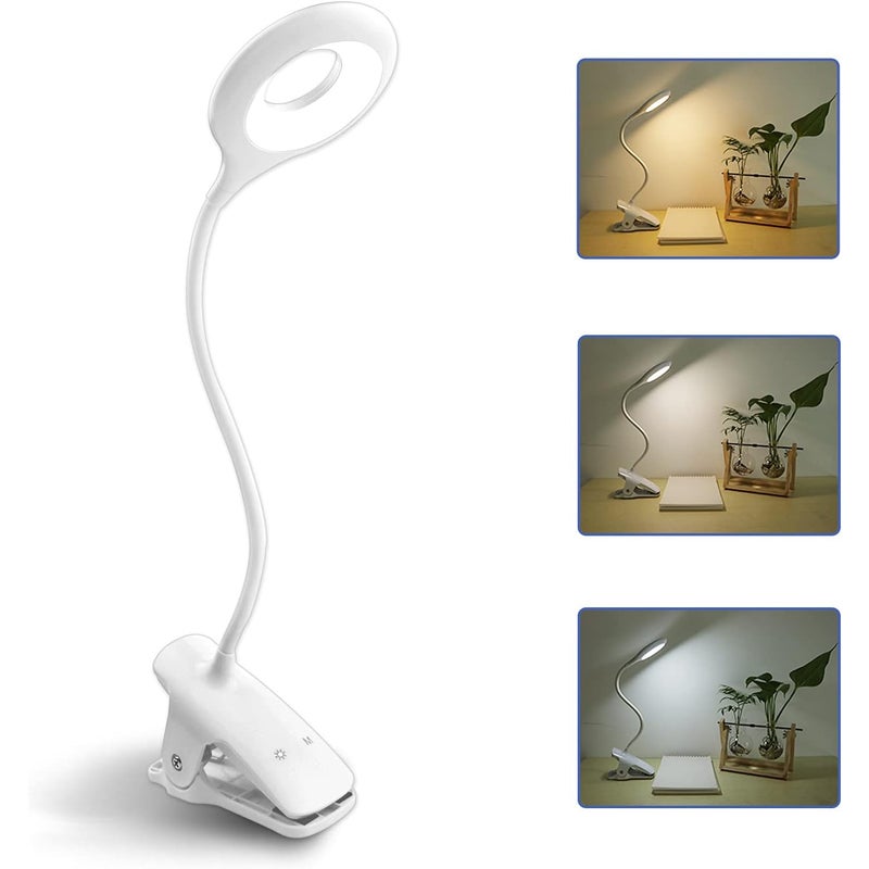 Bezprzewodowa lampa stołowa LED z możliwością ładowania, 3 W, 24 LED, dotykowa lampka nocna z klipsem, 3 kolory i 3 poziomy intensywności