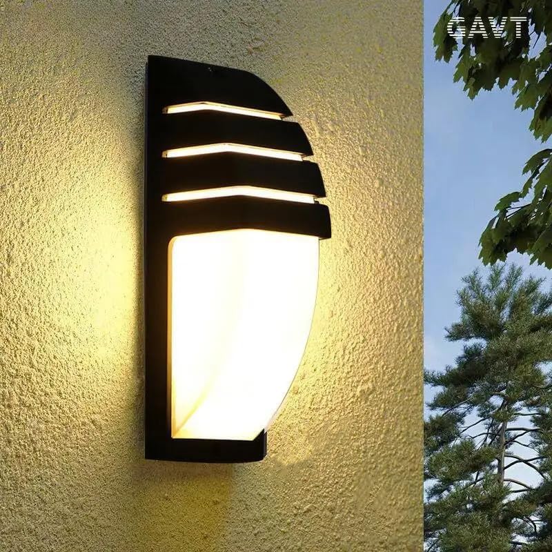 Czarna lampa ścienna zewnętrzna LED, 12 W, ciepłe białe światło 3000 K, wodoodporna IP65, nowoczesne oświetlenie w górę i w dół do ogrodu