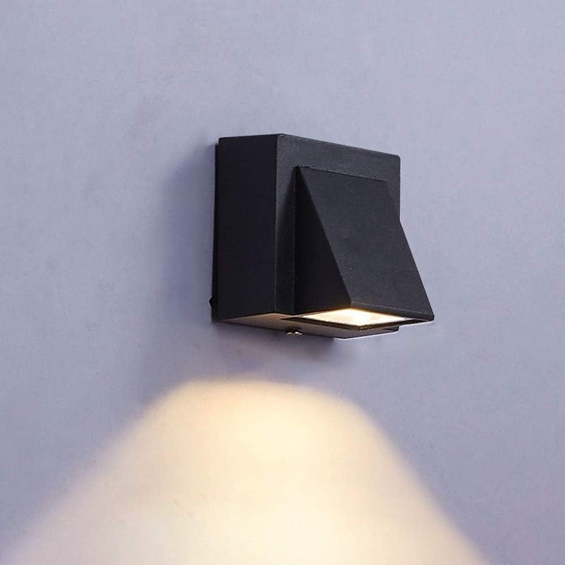 Wodoodporna/zewnętrzna lampa ścienna LED IP65 wodoodporna nowoczesna prosta czarna pojedyncza głowica reflektorowa (ciepła biel)