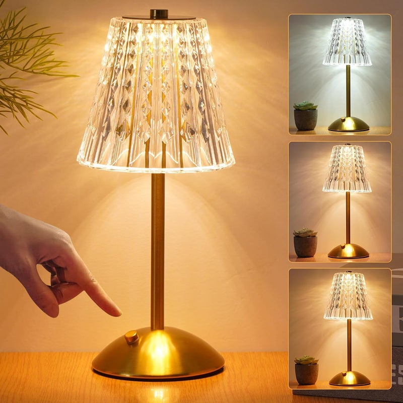 Bezprzewodowa złota lampa, dotykowy ściemnialny stolik nocny, 3 kolory, lampka nocna do sypialni, przenośne światło LED, ładowalne