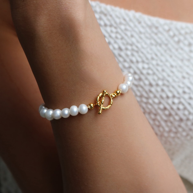 Bransoletka perły- srebro 925 pozłacane