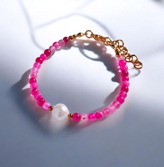 Bransoletka : fuchsia & pearl collection : agat i perła