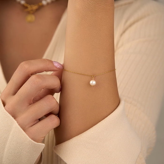 Bransoletka naturalna perła srebro 925 pozłacane