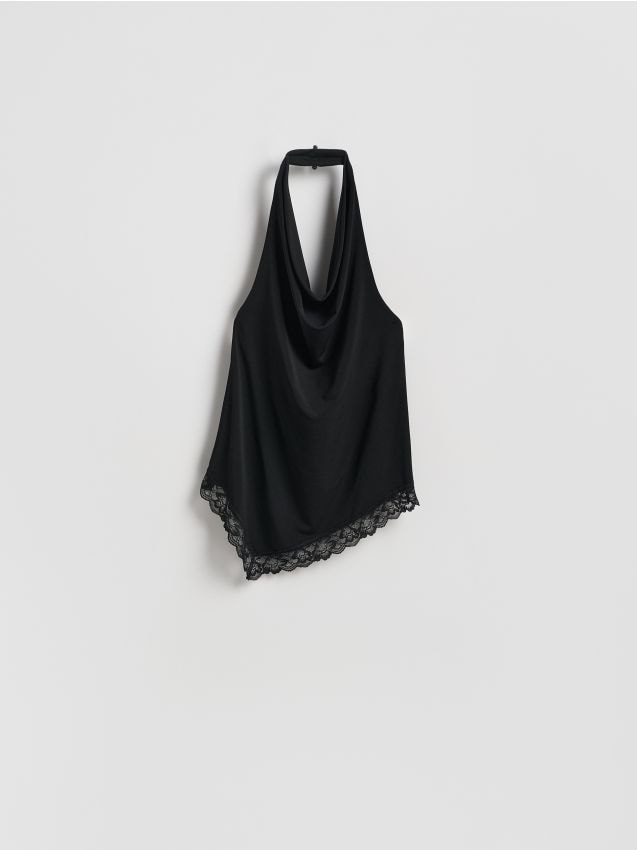 Reserved - Top halter z koronką - czarny