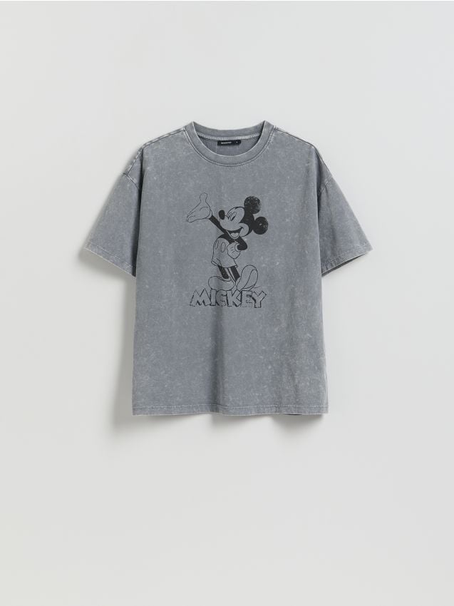 Reserved - Bawełniany t-shirt Mickey Mouse - ciemnoszary
