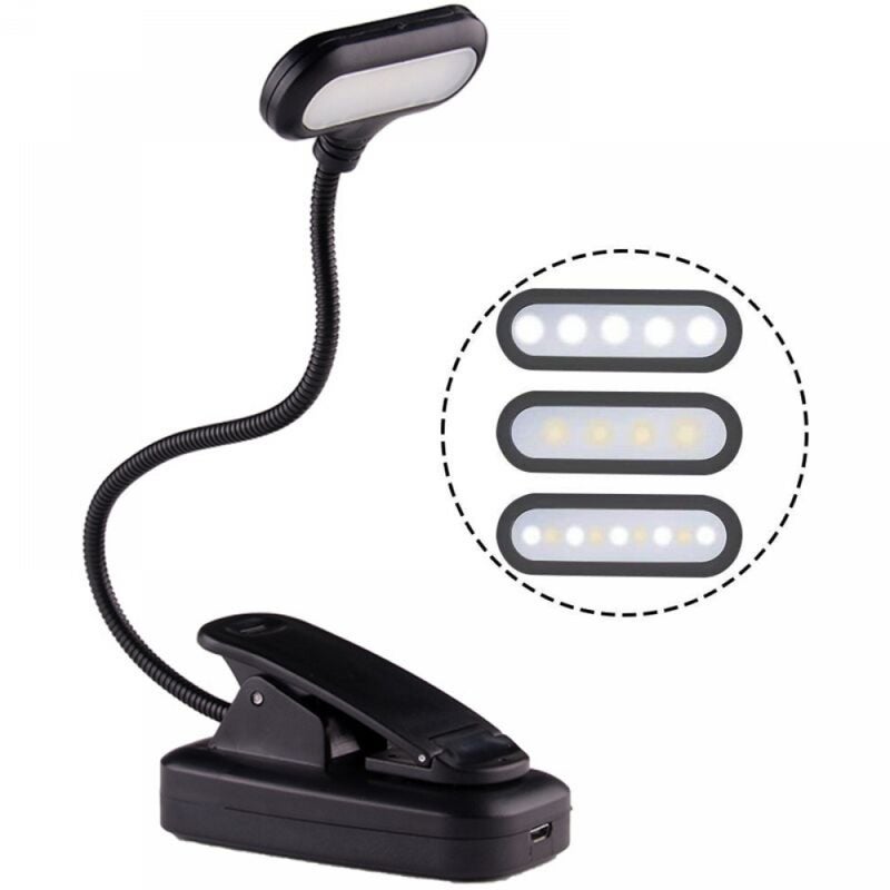 Lampka do czytania w łóżku w nocy, klips do lampki do czytania w kolorze bursztynowym, ciepła lampka nocna LED do czytania, ładowana przez USB