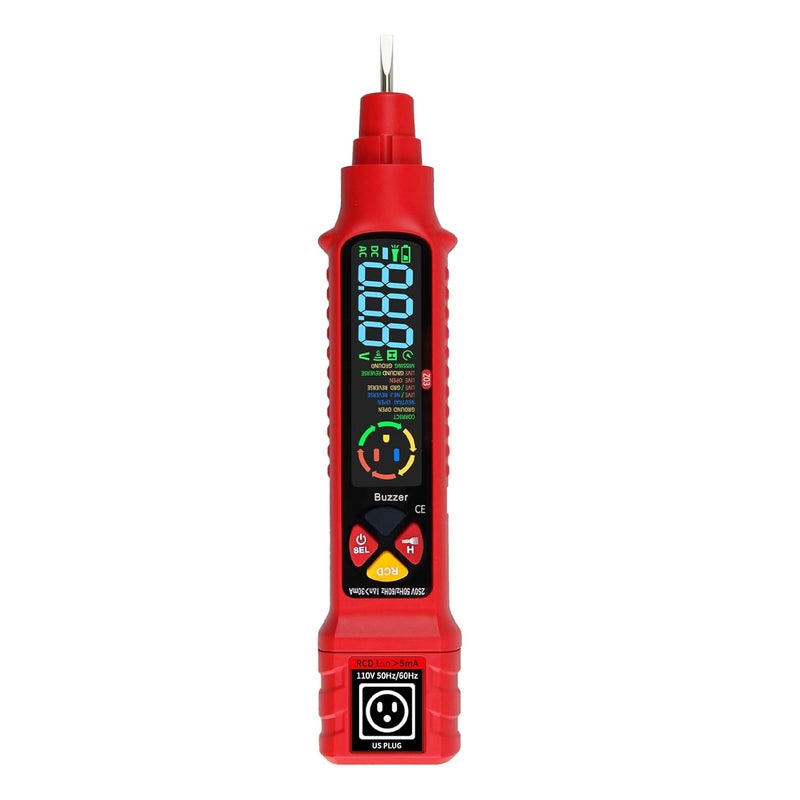 Bezdotykowy tester napięcia, dwuzakresowy AC 2-440 V, 50 Hz-60 Hz, tester napięcia fazowego/neutralnego, tester elektryczny z ekranem LCD