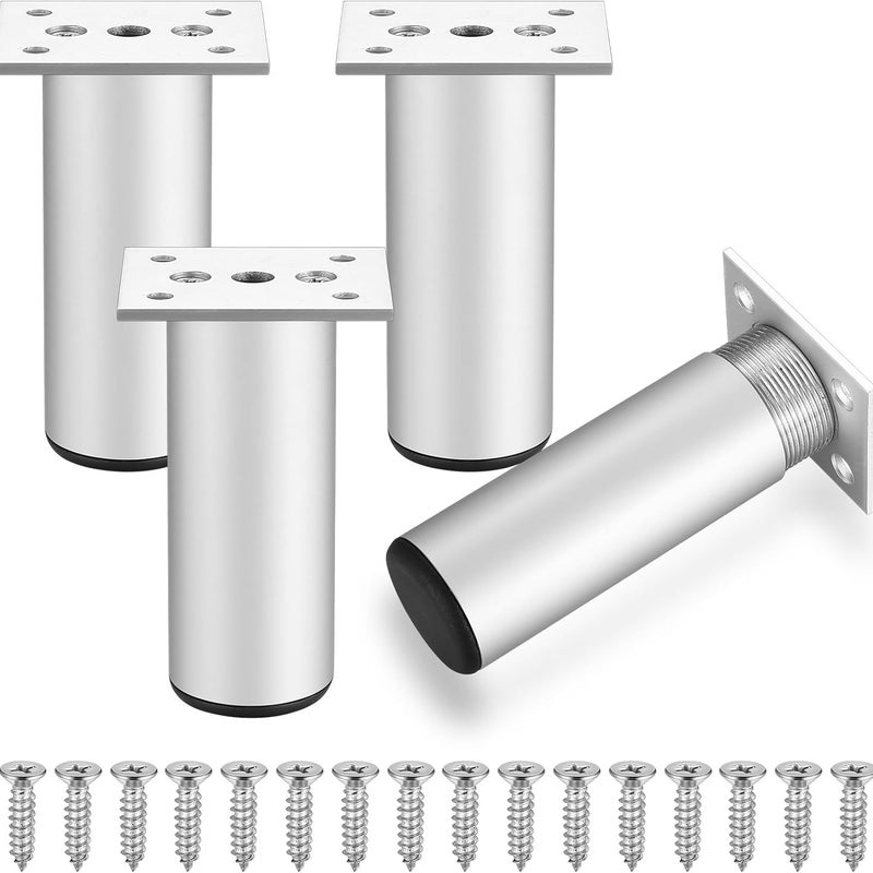 Zestaw 4 nóżek meblowych, 12 cm, ze stopu aluminium, do sofy, szafki, kuchni, ze śrubami