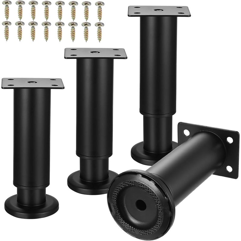 4 Regulowane Nóżki do Mebli, Czarne Nóżki 12-18 cm, Metalowe Nóżki Podporowe do Szafek, Stołów, Sof, Łóżek, Regulowane Nóżki do Komód i