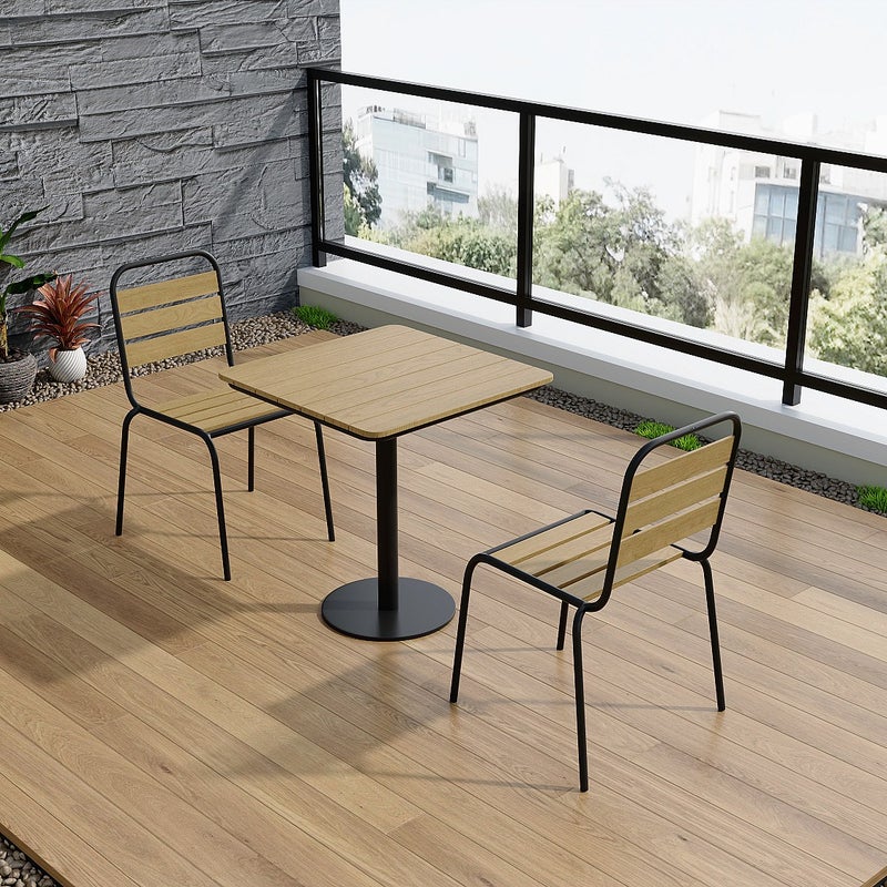 Meble ogrodowe z polywood i metalu: stół szer. 70 cm i 2 krzesła składane - Czarny - LYLIOS od MYLIA