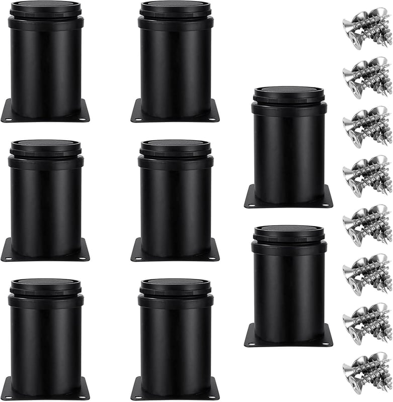8 szt. Regulowane nóżki do mebli, 50x80mm, regulowane nóżki do sofy, stal nierdzewna, regulowana wysokość 0-15mm, czarne nóżki do mebli (z 32 śrubami)
