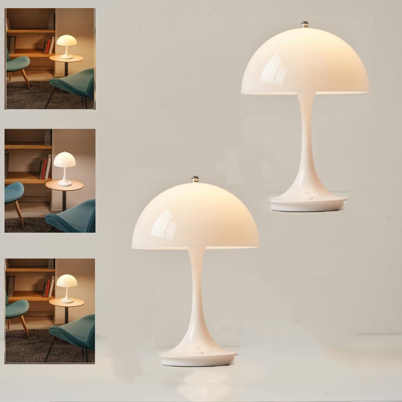 Bezprzewodowa lampa stołowa, lampa stołowa grzybek, 3-poziomowa ściemniana lampa stołowa z możliwością ładowania, lampka nocna (biała-2 szt.)
