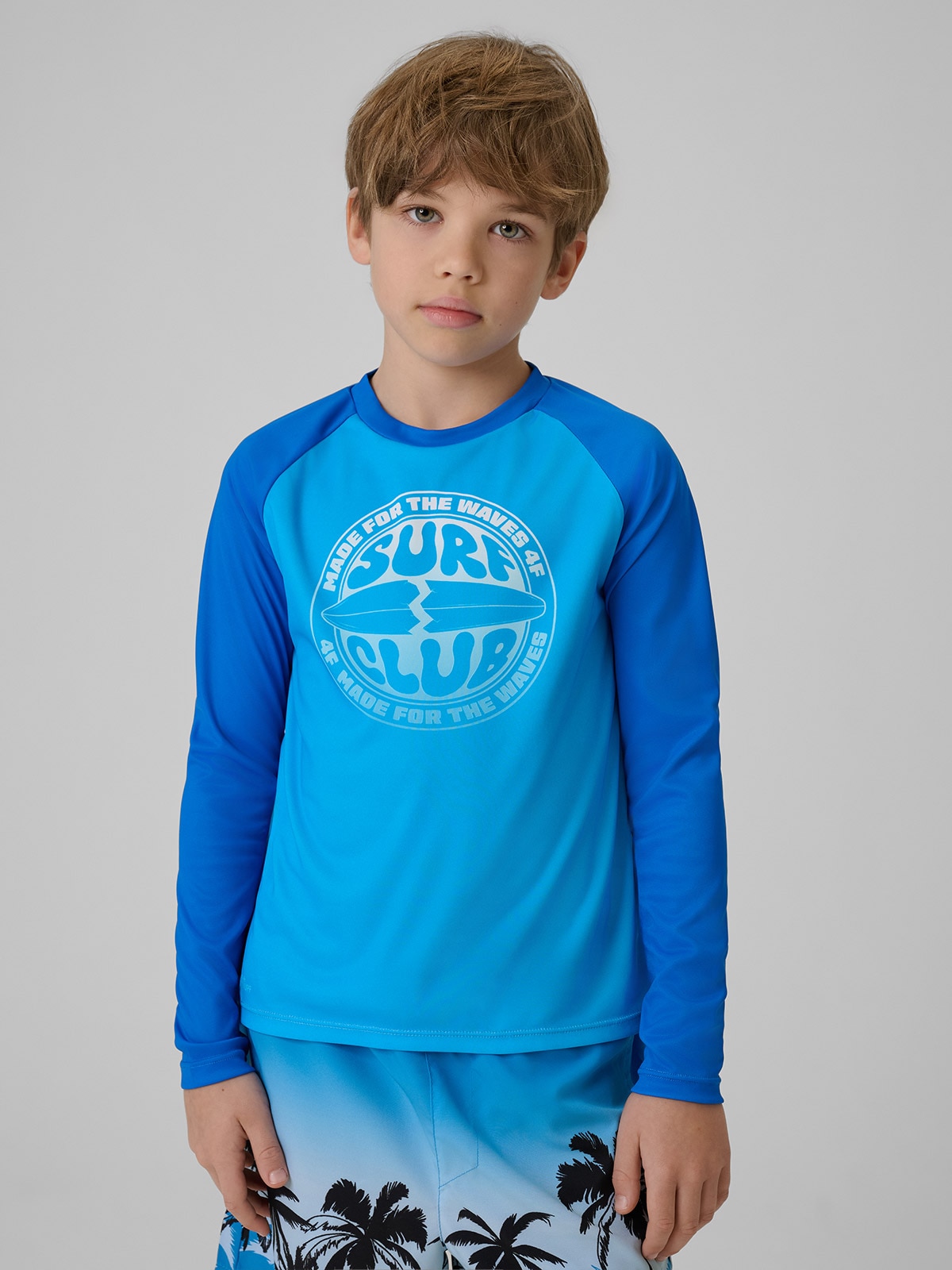 4F Longsleeve do pływania z nadrukiem chłopięcy - niebieski 158/164 (12-14 lat)