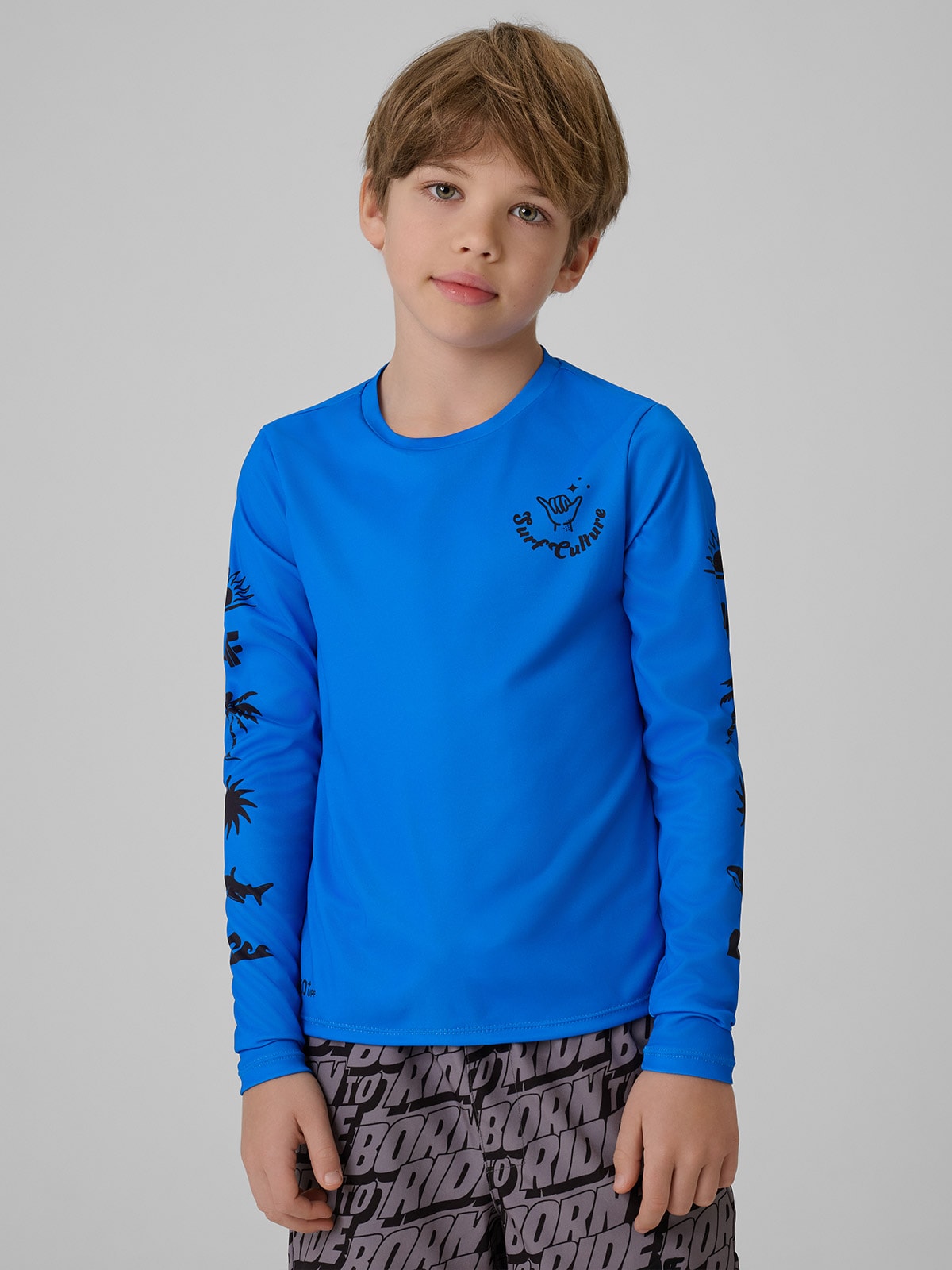 4F Longsleeve do pływania z nadrukiem chłopięcy - niebieski 158/164 (12-14 lat)