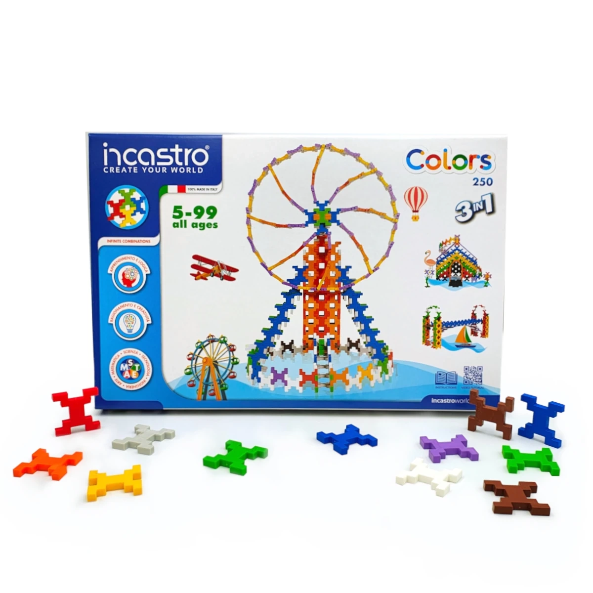 Klocki konstrukcyjne Incastro Colors 3w1 250 elementów – 5+