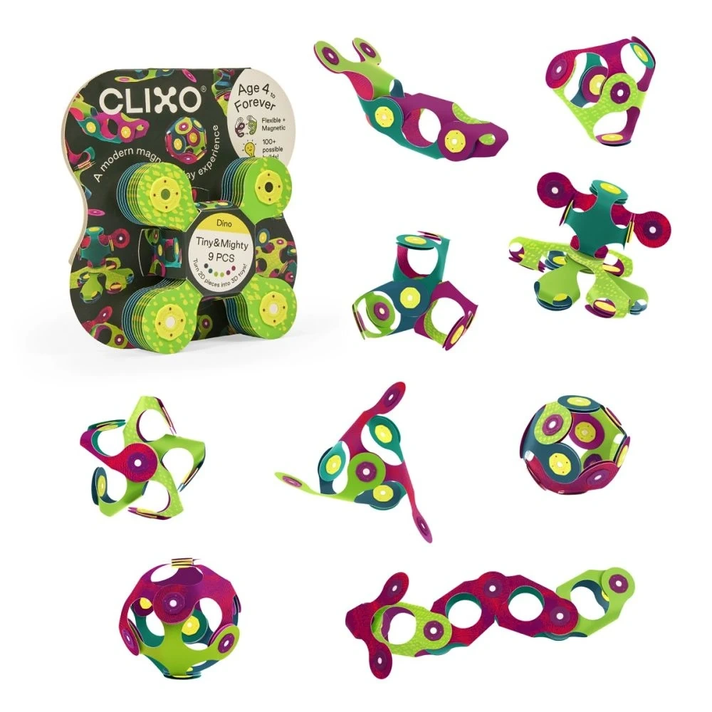 Elastyczne klocki magnetyczne Clixo Dino 9 el. – 4+